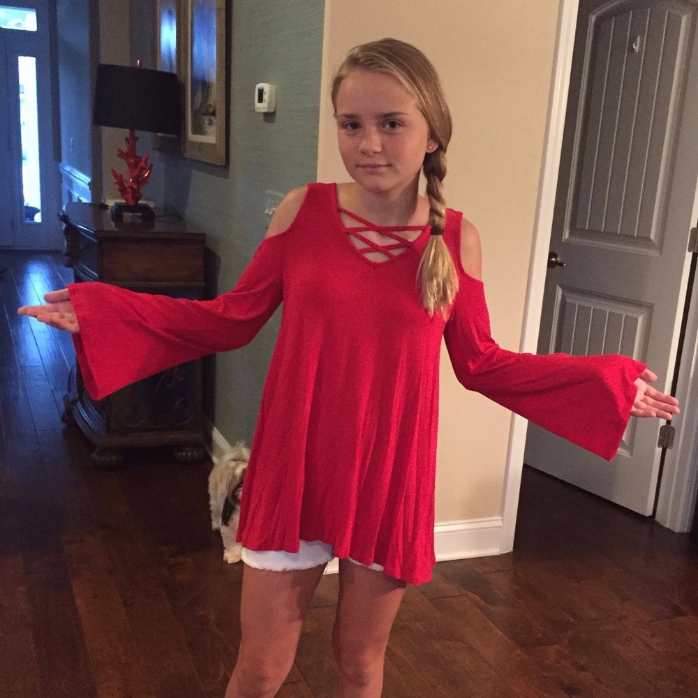 Girl's Red Cold Shoulder top